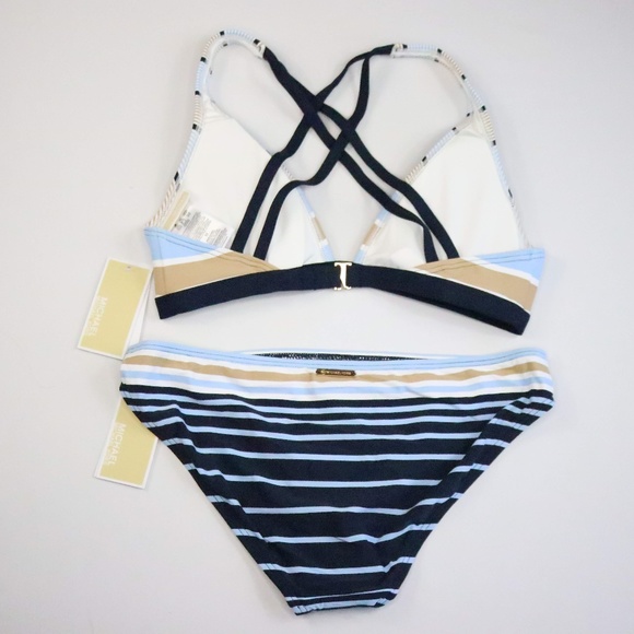 NWT Michael Kors Blue Abby Stripe Bikini - M- F001 - Picture 5 of 5